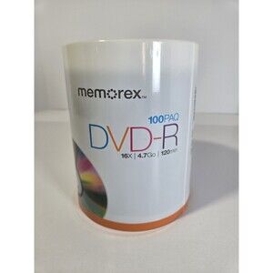 Memorex DVD-R 16X 4.7GB 120 min 100 Pack Spindle Brand New Factory Sealed